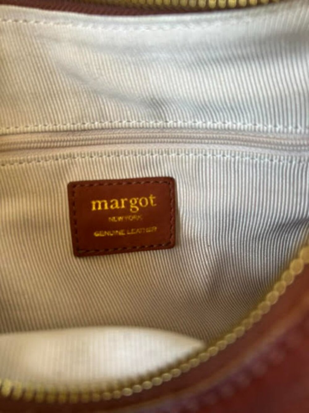 Margot New York Brandy Brown Leather Crossbody Hobo Bag - Picture 13 of 15